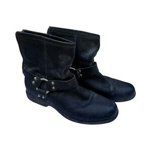 Frye Black Leather Harness Short Moto Boots